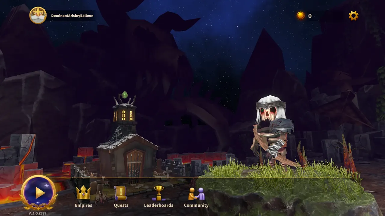 Blaze of Empires: the main menu at night